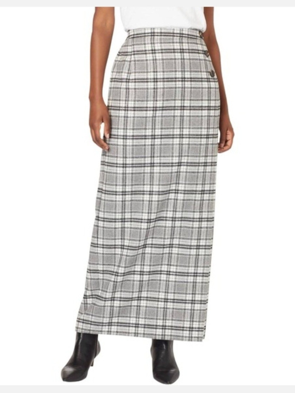 Wool Like Plaid Maxi Jessica London Gray Skirt #0390